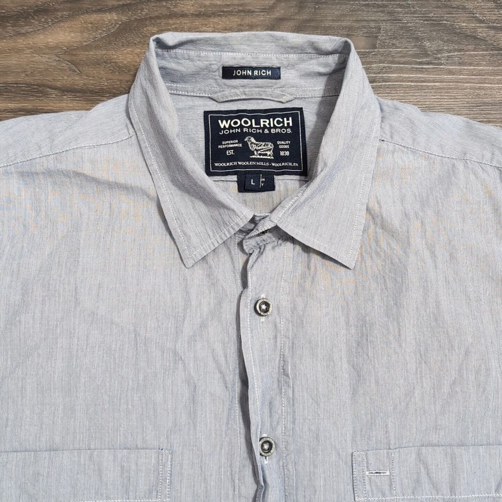 John Rich & Co. Woolrich Gray Men's L Shirt Work Button Double Pockets O10